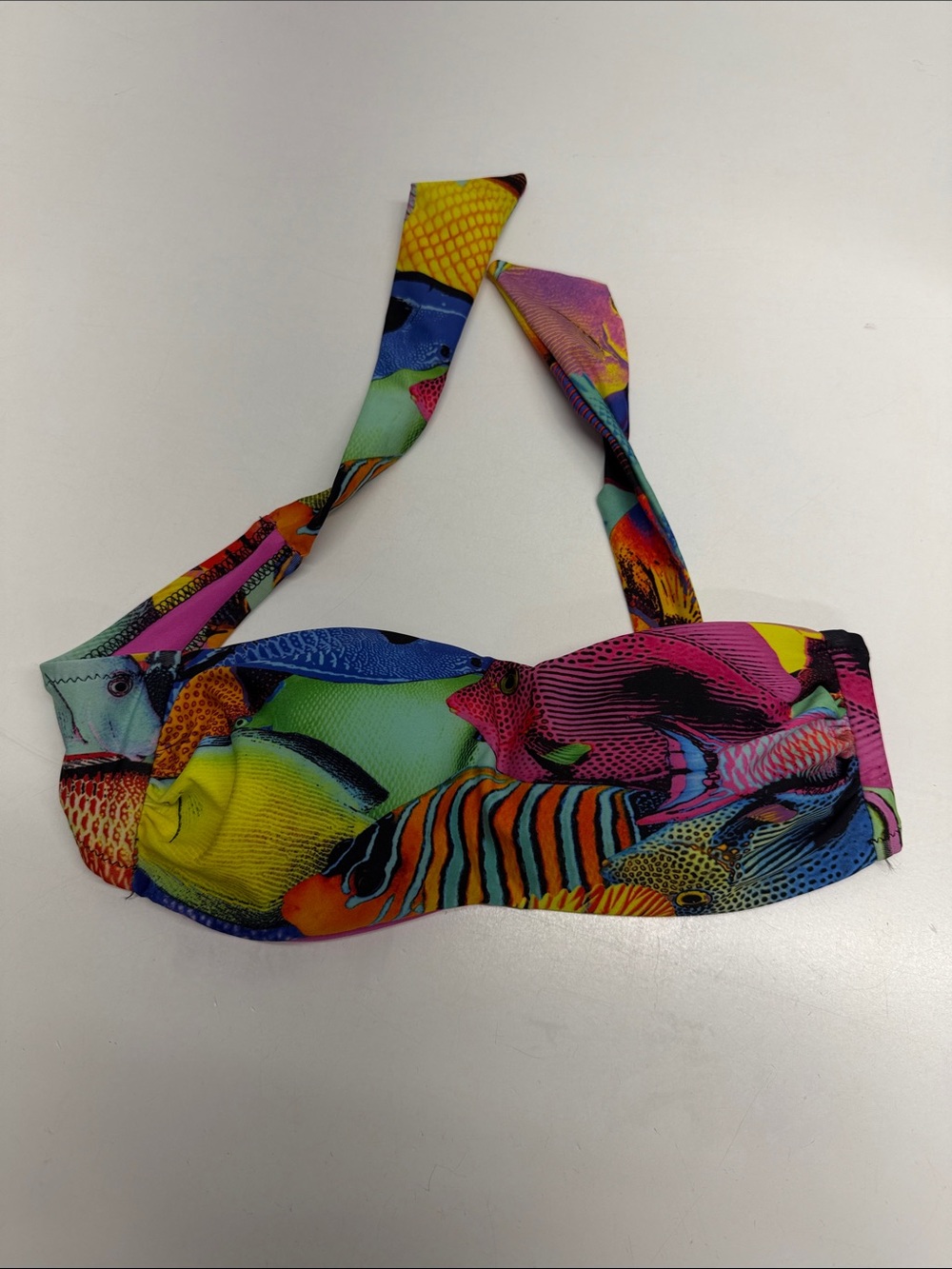 Moschino Swim Bikini Top Bandeau Tie Suit Tropical Fish Colorful US Size Small